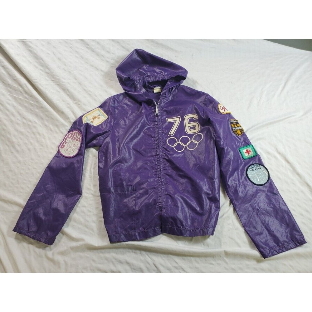 Vintage Montreal Olympics 1976 Purple Hood Windbreaker Jacket Swimming Nylon